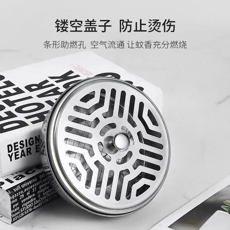 Mosquito coil tray Fireproof incense burner Stainless steel shelf tray Household creative gray tray with lid Anti-scalding outdoor mosquito coil box