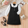 Girl fake two-piece vest dress small fragrant style cutelong sleevesshirtkids black and white patchworkvest long skirt