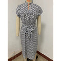 cross-border all-over print batwing sleeve drawstring dress