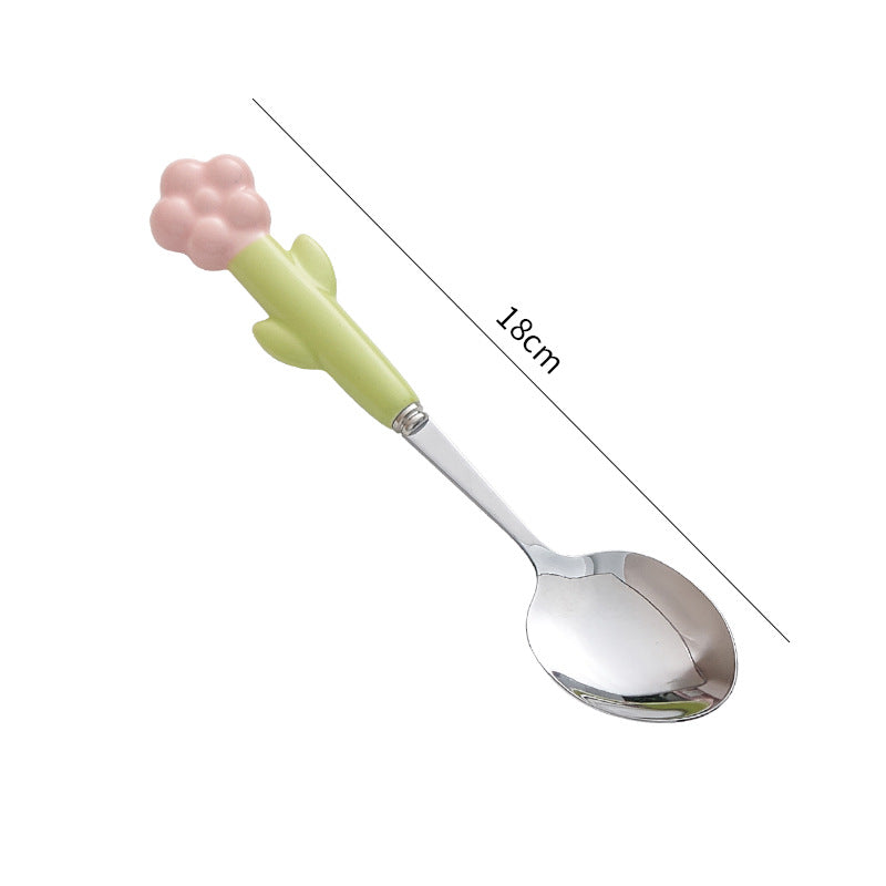 Creative stainless steel cutlery with ceramic handles - kids' dessert forks, multi-purpose western dinnerware, sunflower steak knife