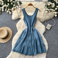 Pure desire style u neck sleeveless knittingcut outdress women's summer k-style purple waist slimming look a-line skirt petites