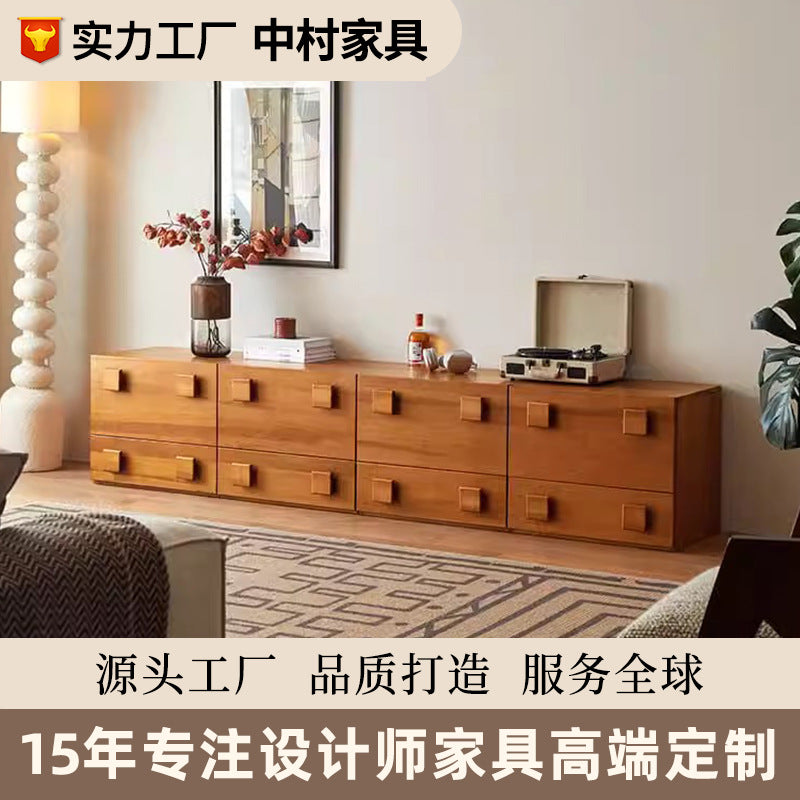 Nordic retro solid wood card door cabinet combination modular combination side cabinet medieval solid wood chest cabinet storage TV cabinet
