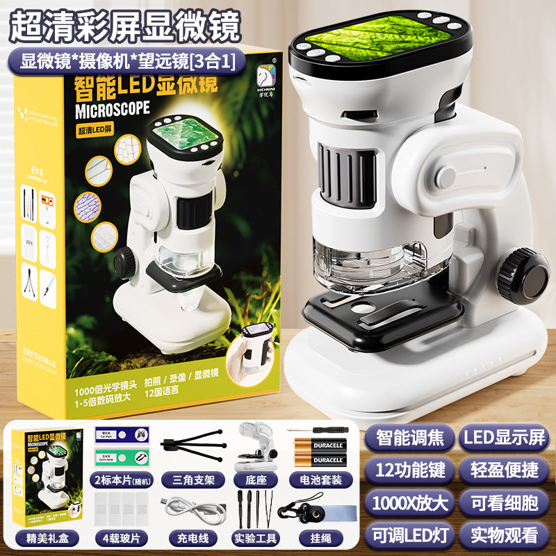 Smart digital electronic microscope - portable display, high-definition, for cell & mite viewing - educational toy for elementary school students & children