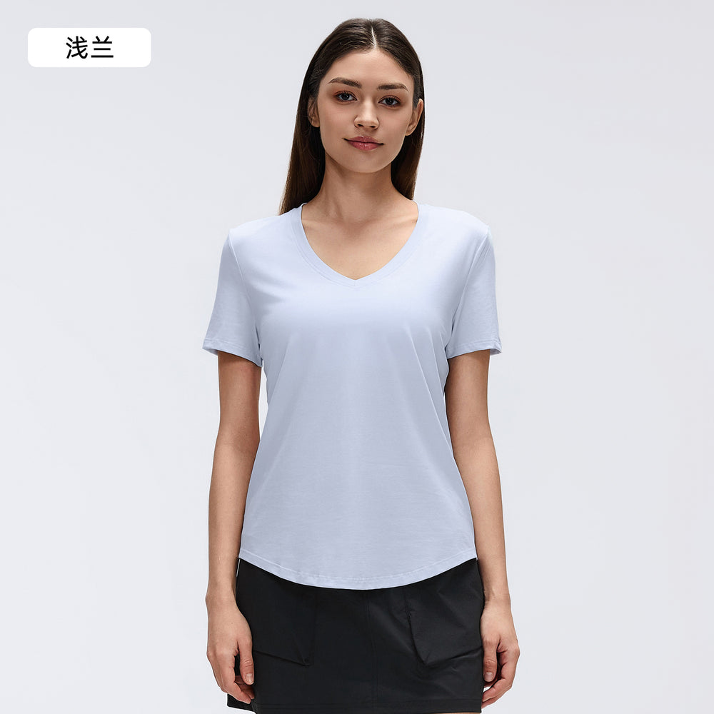 Women's yoga short-sleeve running t-shirt - loose fit, slimming, workout top - summer lightweight - d26087