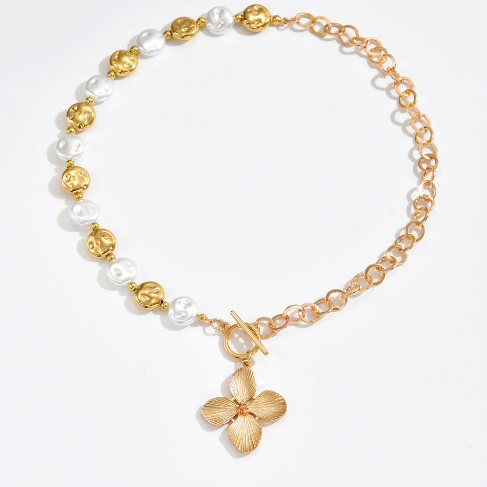 fashionaccessible luxury style imitation pearl flower pendant necklace niche stylish exaggerated sense of design ot clavicle chain