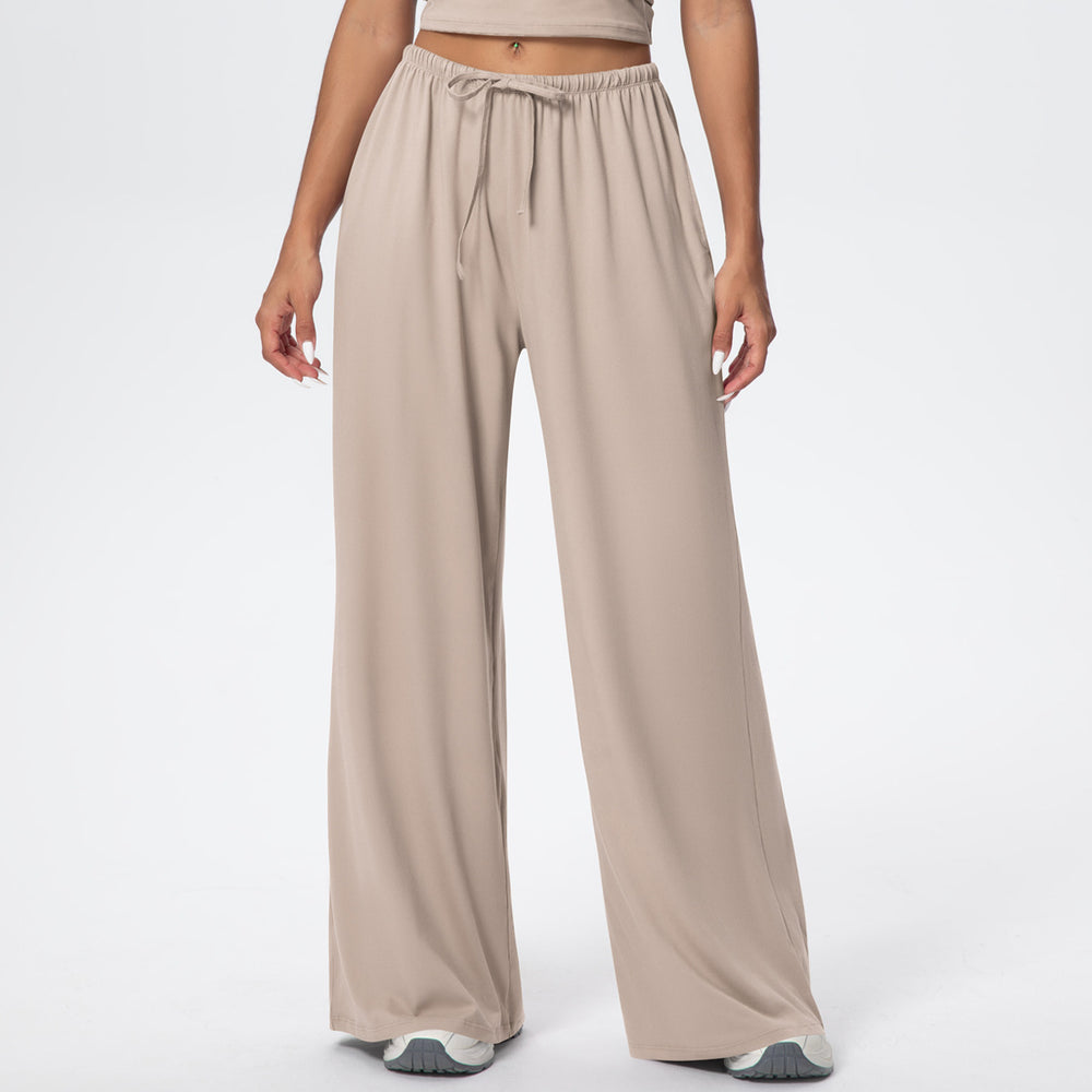 New brushed fabric tie-up long sleeve sports bra with open back, drawstring wide-leg loose pants, outdoor casual fitness outfit