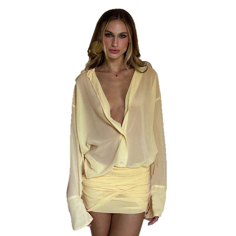 fashion style women's clothing fall and winternew arrivalelegant lapel cardigansilm strap sexy hip-hugging shirt dress