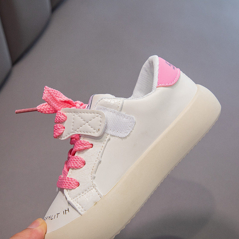 Korean version of children's leather board shoes soft sole spring and autumn new low-top casual boys and girls students star sports shoes versatile