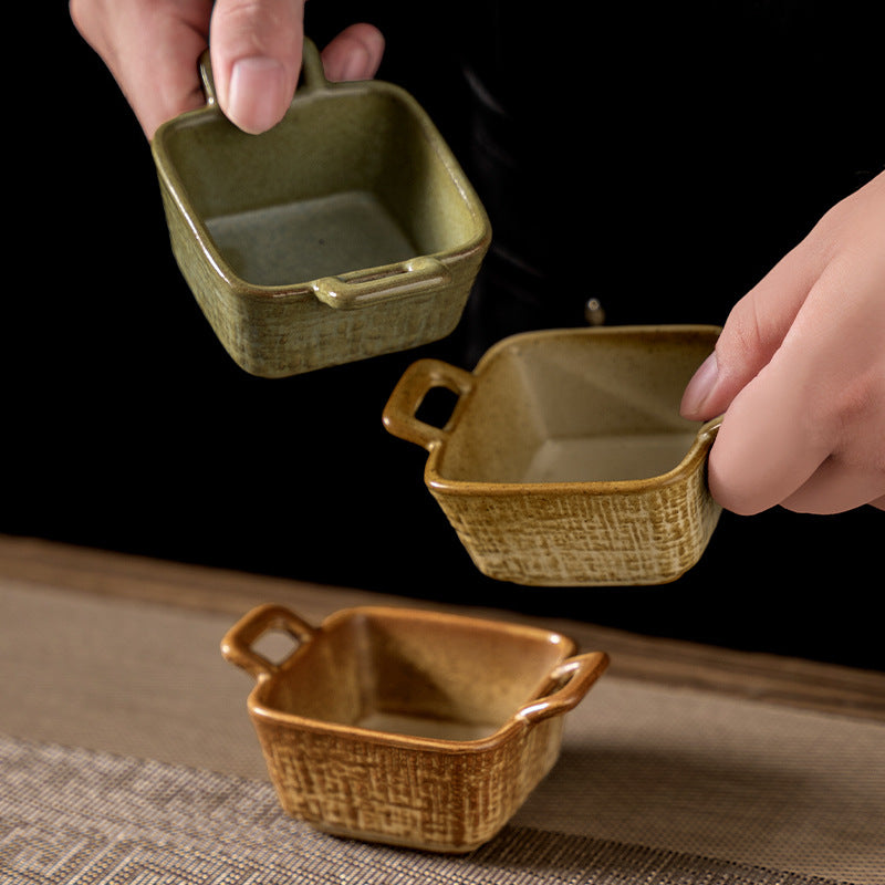 Retro ceramic for home small dipping dish japanese style double-ear side dish restaurant dessert pastry dish ceramic dish flavor dish