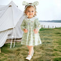 Girls' dress  spring/autumn new princess dress butterfly garden style girls' dress turn-down collar long sleeve ruched girls' dress