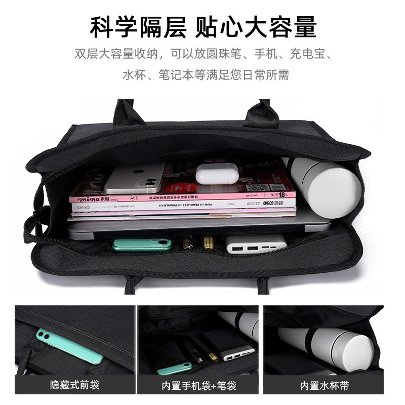 Double-layer zipper satchel document bag office business meeting briefcase large-capacity document bag information bag printed logo