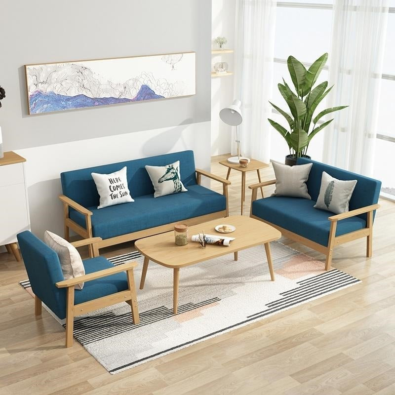 Solid wood sofa and coffee table set - modern minimalist fabric office sofa for small apartments and rental properties
