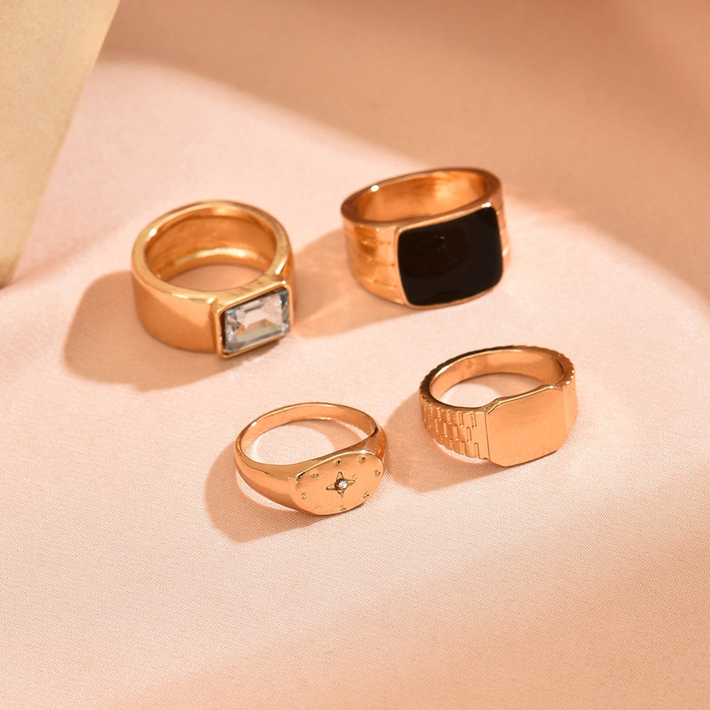 new arrival eight-pointed star diamond ring set for women niche stylecasual diamond-encrusted black oil-drip glossy metal ring