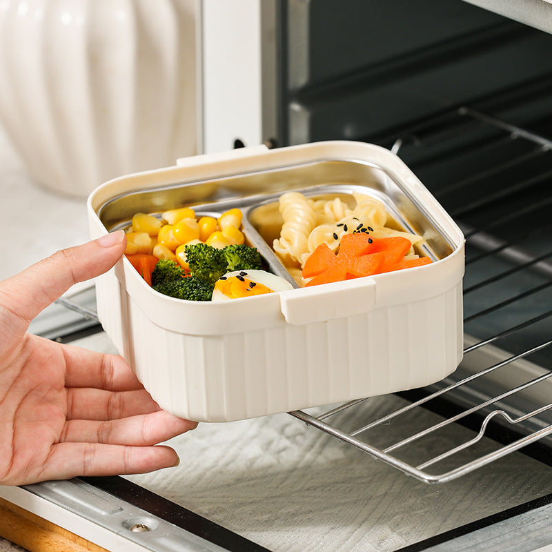 304 liner thermal insulation lunch box can be heated in microwave oven, office workers bring rice grid lunch box picnic portable and portable box