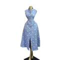 European and american cross-border women's fashion:  summer new arrival - elegant blue floral slim-fit sleeveless slit dress