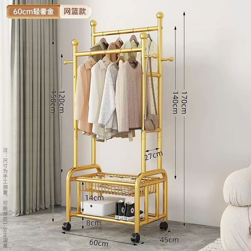 Simple hanger Bedroom floor removable hanger Double rod Double layer storage Multifunctional bold thickened coat rack