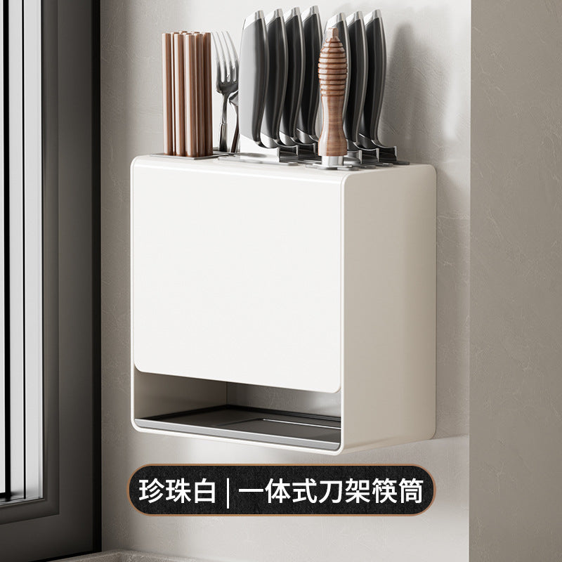 No punching chopsticks cartridge knife holder integrated kitchen rack wall-mounted wall spoon chopsticks cage basket box knife storage