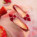 Chinese xiuhe wedding shoes for women 2024 new arrival wedding dress shoes pearl heel bows not tired feet red engagement