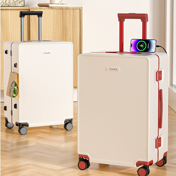 Narrow frame suitcase contrasting color PC trolley case 20 inch boarding case 24 inch anti-drop travel bag leather case password box