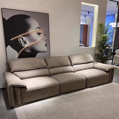 Italian normcore genuine leather sofa modern for home living room black straight row three seatsaccessible luxury first layer cowhide art sofa
