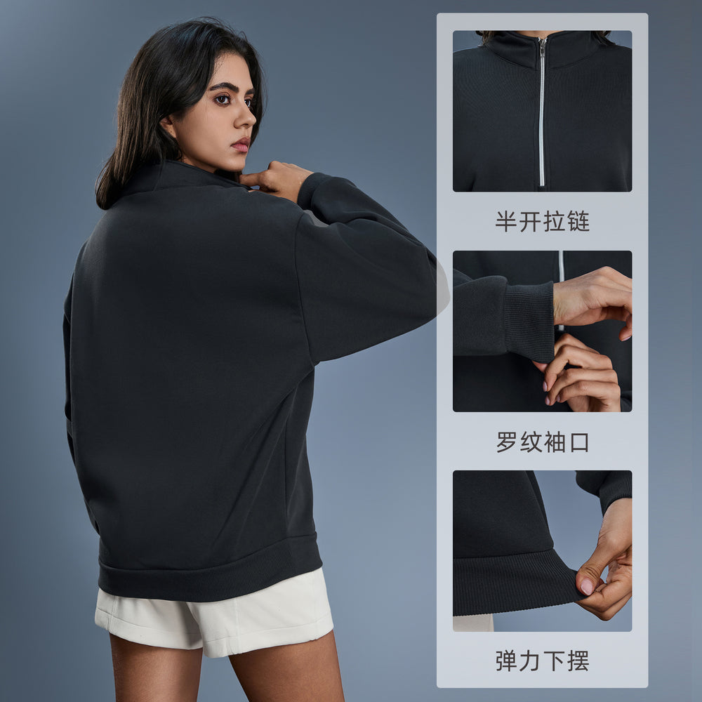 Fall and winternew arrival half-zipfleece-linedthickened stand collarsweatshirt women's casuallooseeasiest for matchheattechtopsd25154