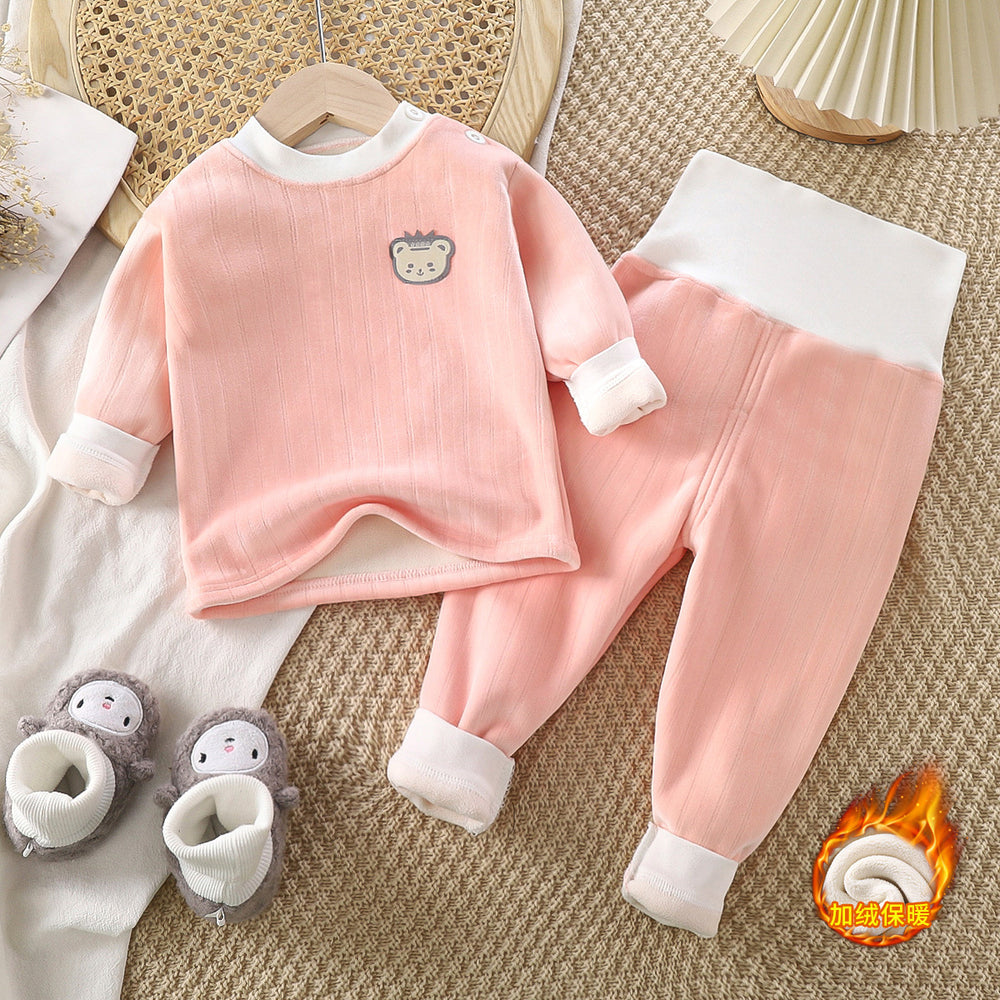 Kids' thermal underwear set, baby thickened autumn and winter clothes, boys' and girls' long johns, infant fleece-lined loungewear