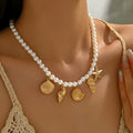 European and american cross-border ocean style alloy shell starfish conch pendant necklace, light luxury niche pearl jewelry necklace