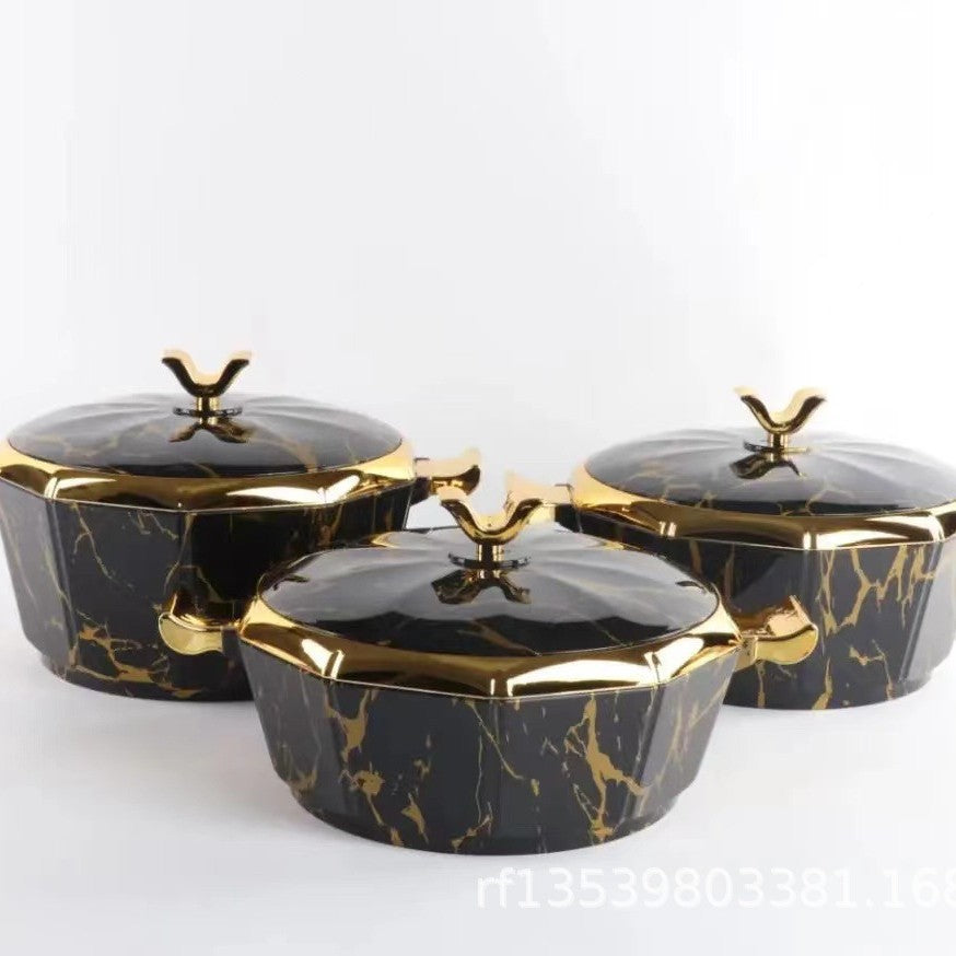 Hot selling food warmer container 3pcsexport open mirror octagonal thermal lunch box 2l-2.5l-3l