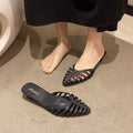 2025 new summer korean style fashion hollow-out sandals women's versatile outdoor wear soft sole square heel mesh half slippers