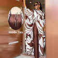 African print robe and pants set - drawstring tie-up loose top with casual wide-leg pants two-piece set