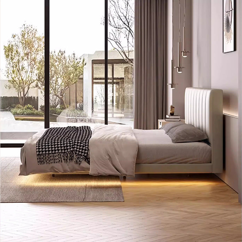 Floating bed modern casual master bedroom large bed classy genuine leather bed accessible luxury modern soft bag wedding bed sensor light suspended bed