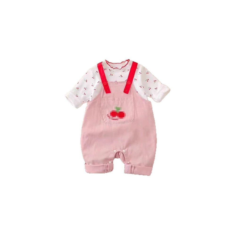 Autumn cherry two-piece overalls set - girls' outfit, new cartoon style, korean fashion, cute baby