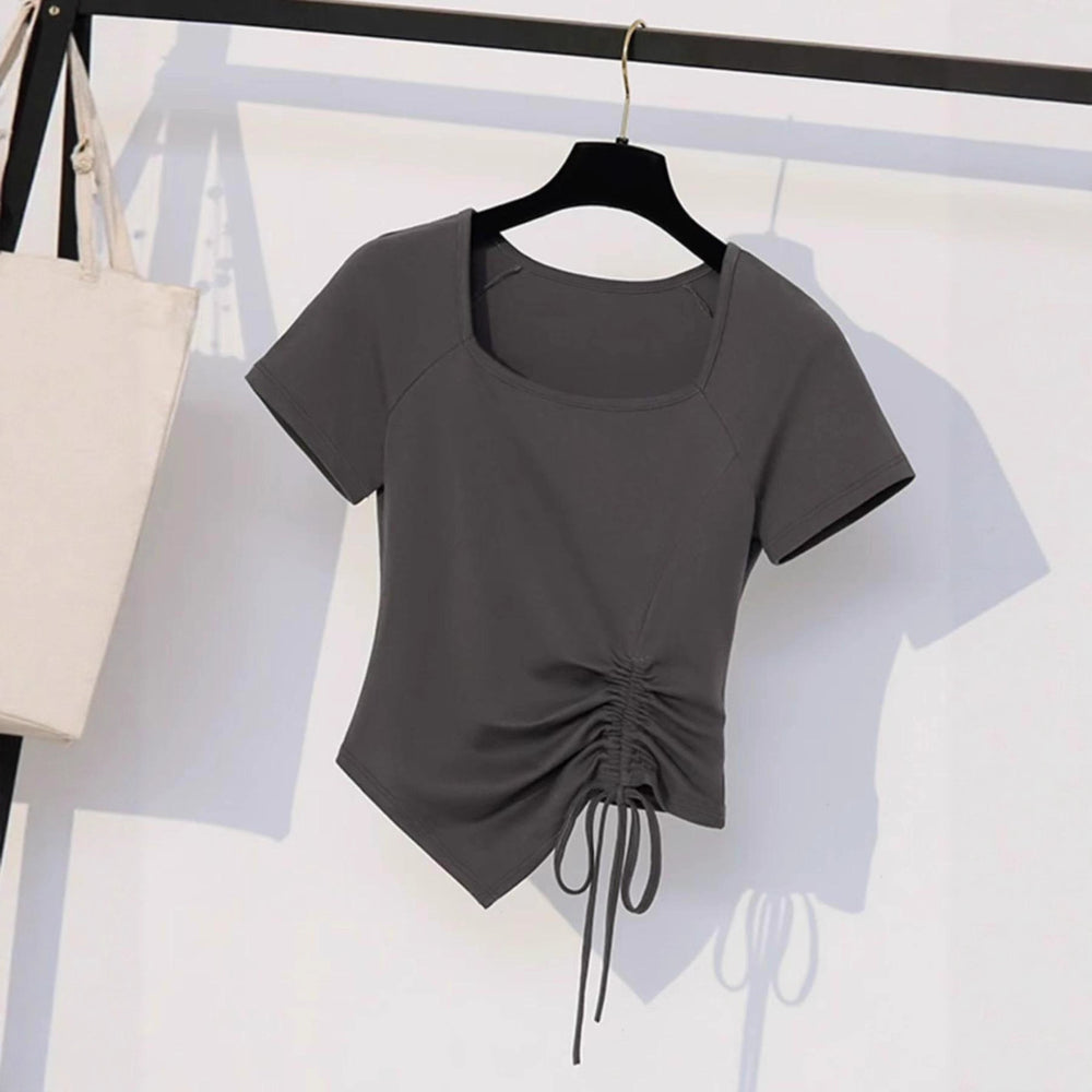 Japanese and korean lazy style asymmetrical square neck design gray dressfrenchclassy sense of wear long skirt suit