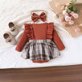 Children's clothing cross-border european and american girls brown color long-sleeved plaid khaki