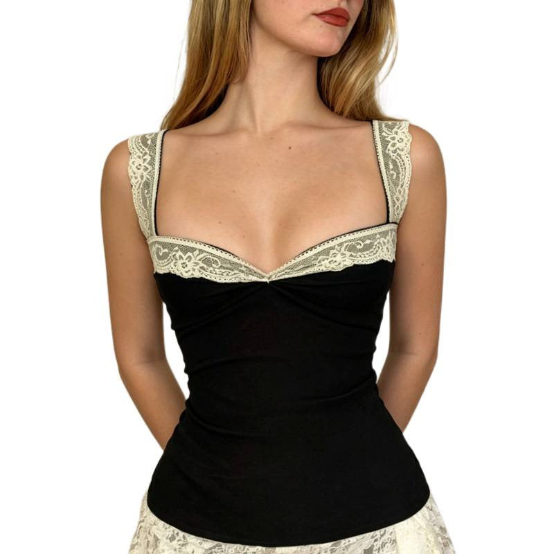 women's summer  new french retro lace patchwork high-end elegant outerwear top