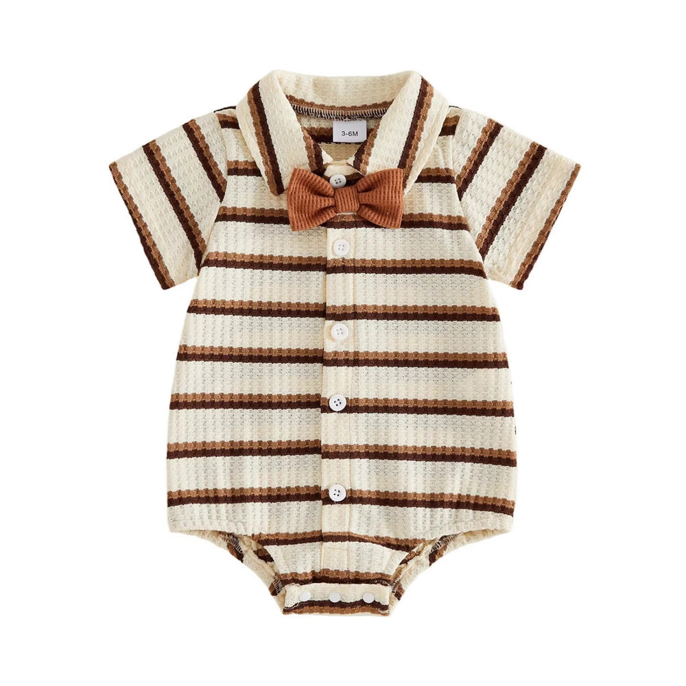 Baby boy & girl cute striped romper with turn-down collar