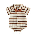 Baby boy & girl cute striped romper with turn-down collar