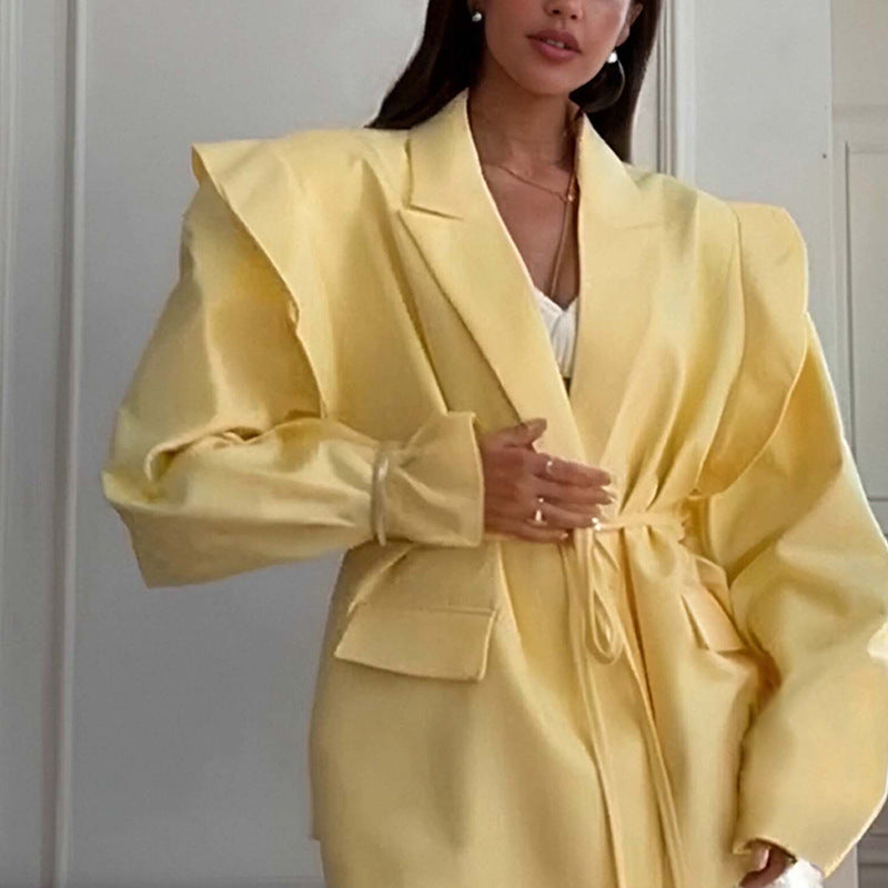 cross-border e-commerce women's fashion: european and american summer new arrivals - stylish, figure-flattering, tie-waist, versatile v-neck blazer jacket