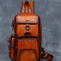 Retro handmade genuine leather chest bag casual crossbody bag first layer vegetable tanned cowhide multi-flap pocket pants shoulder bag men's travel trendy bag