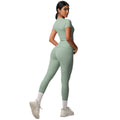 European and american solid color nude feel brushed short-sleeve yoga top and high-waisted butt-lifting fitness leggings quick-dry running workout set