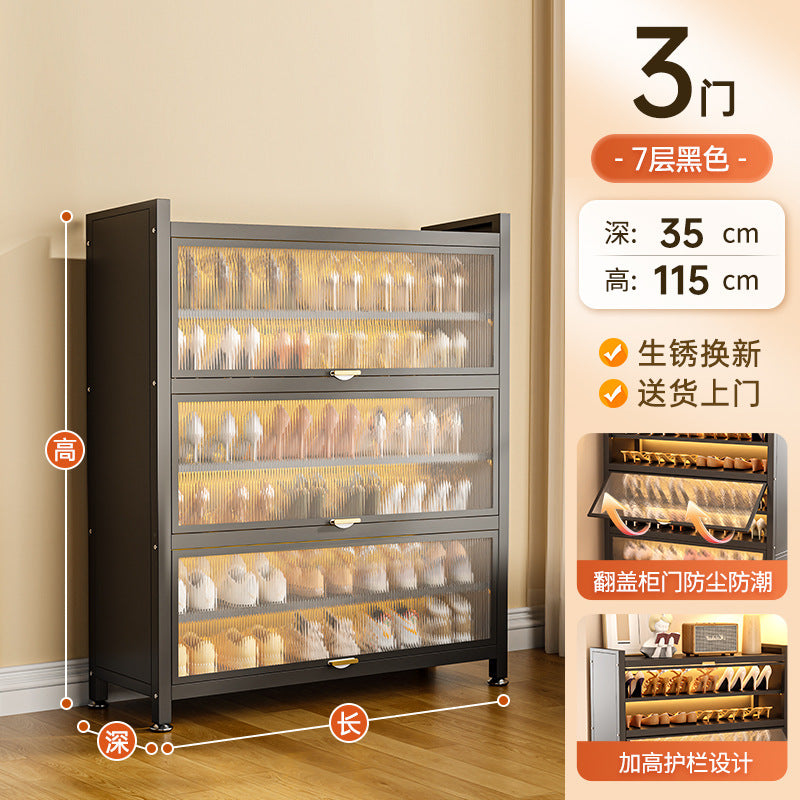 For home layered partition shoe cabinet steel door floor-standing multi-layer dust-proof shoe rack large capacity storage flip-door shoe cabinet