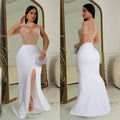 C7045 cross-border   independent station fashionable women's hot diamond slit long dress new