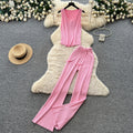 Light mature style v neck sleeveless vest high waistloose pants women's summercasualknittingtwo-piece setelegantwork clothingsuit