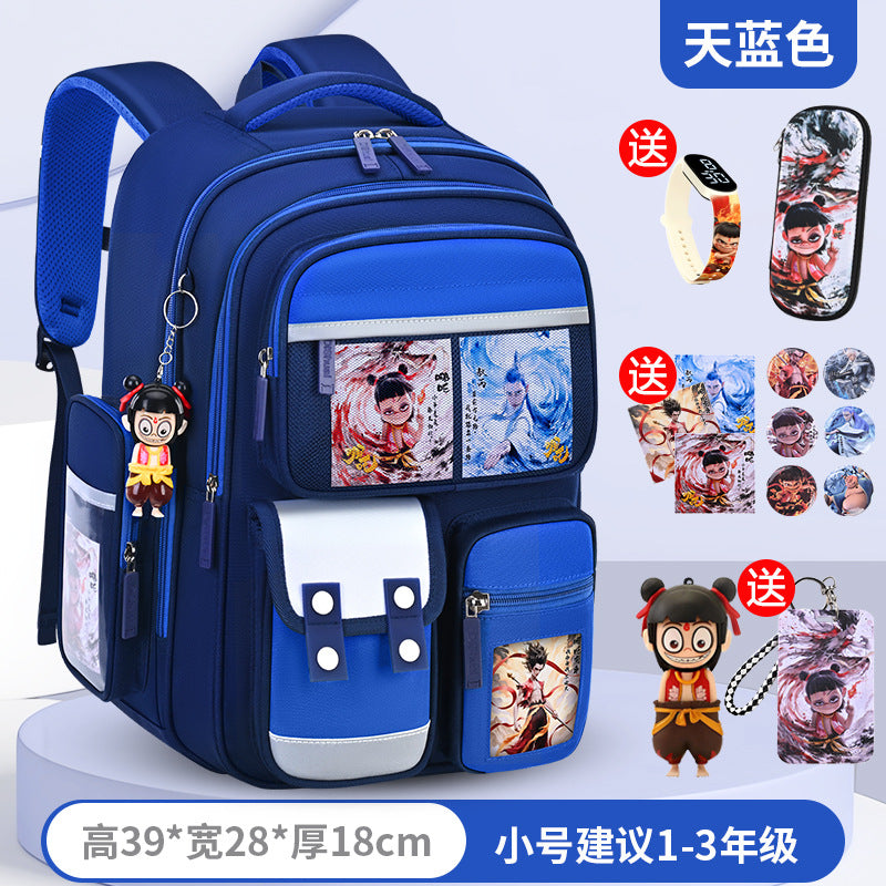 New nezha backpack for elementary school students, grades 1-6, lightweight, spine-protecting, load-reducing, large capacity for boys and girls