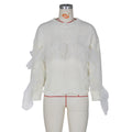 autumn/winter european and american women's casual knitted sweater fashion mesh ruffle trim top