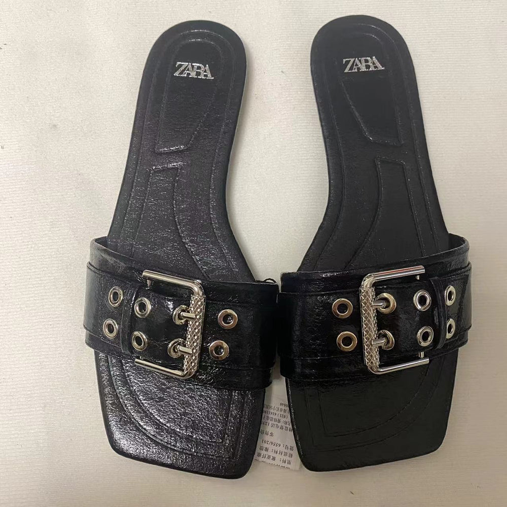 Za new 2024 women's summer sandals: versatile square buckle flat sandals - stylish and casual for everyday wear