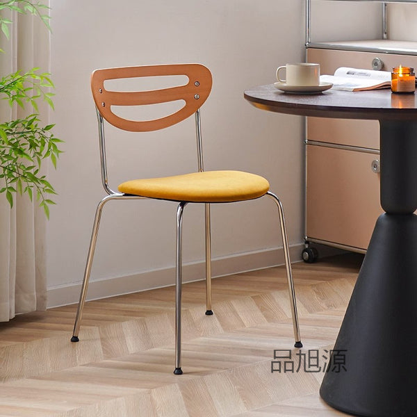 Household medieval solid wood dining chair simple stainless steel color soft bag seat cushion chair restaurant stool casual backrest chair