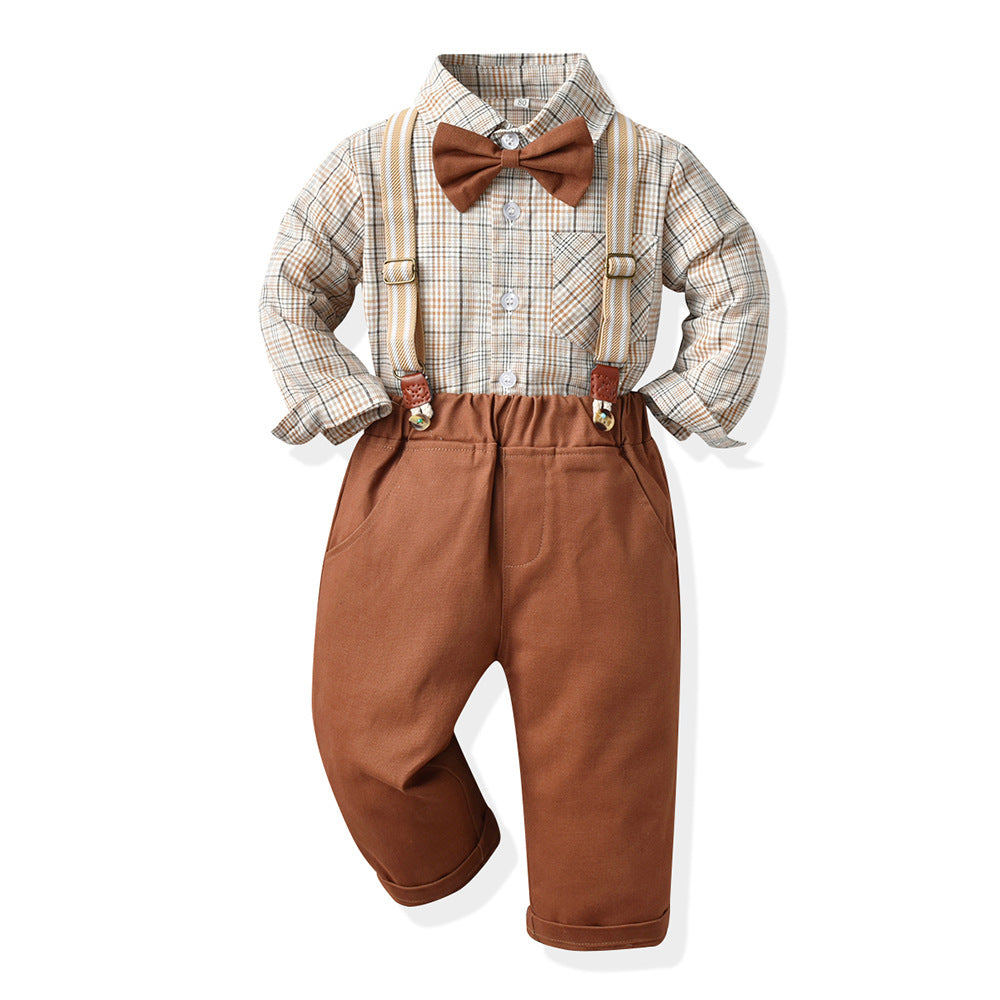 Boys' spring/autumn stylish outfit set - korean style handsome plaid long-sleeve shirt for kids - new arrival, dropshipping available