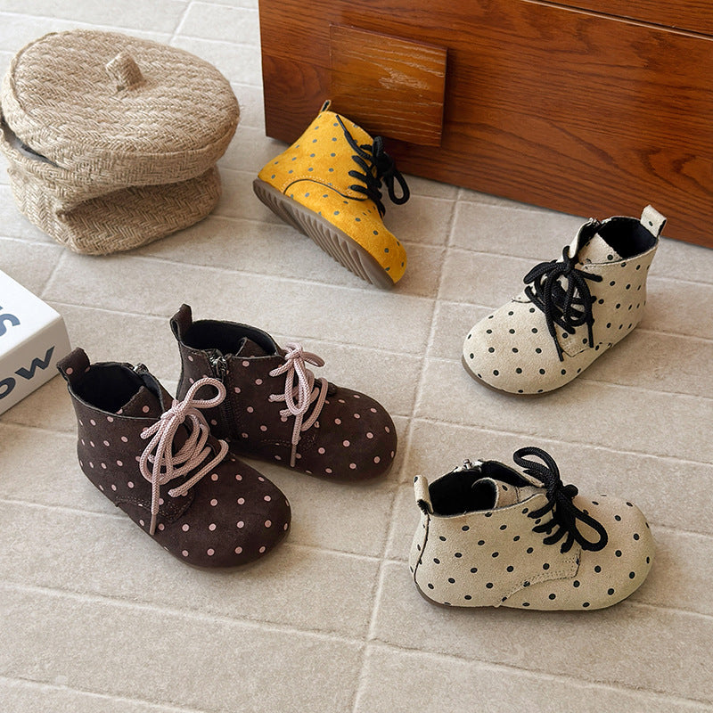 Polka dot ugly Birkenstock boots 2025 spring and autumn new Korean version of girls round head British style Martin boots soft-soled short boots