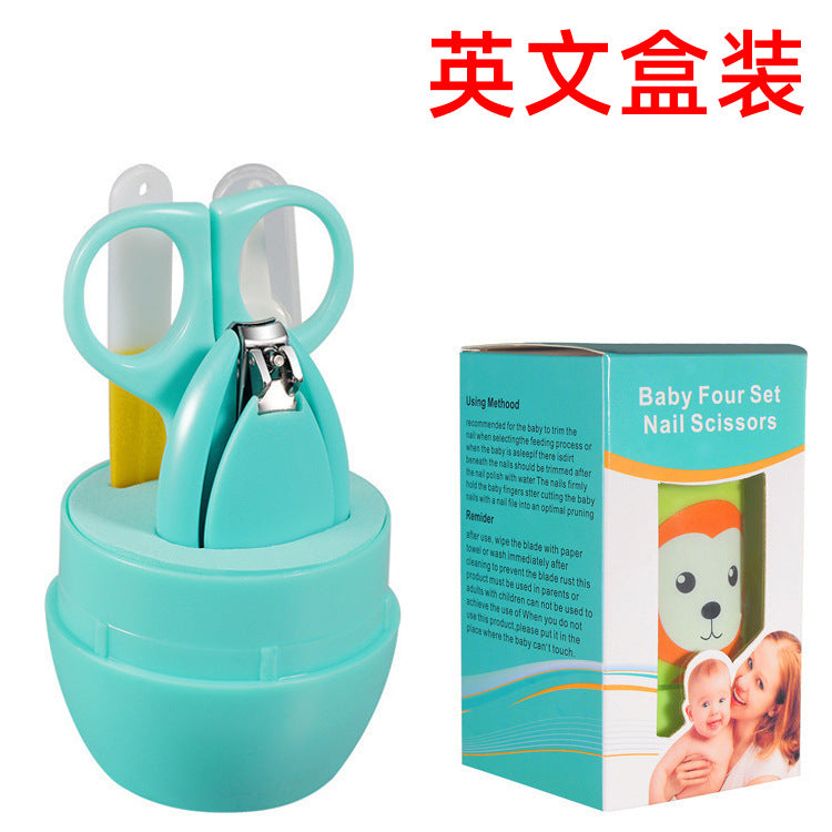 English Boxed Baby Nail Scissors Set Baby Manicure Clipper 4-piece Set Anti-Clip Nail Clipper Manicure Tool